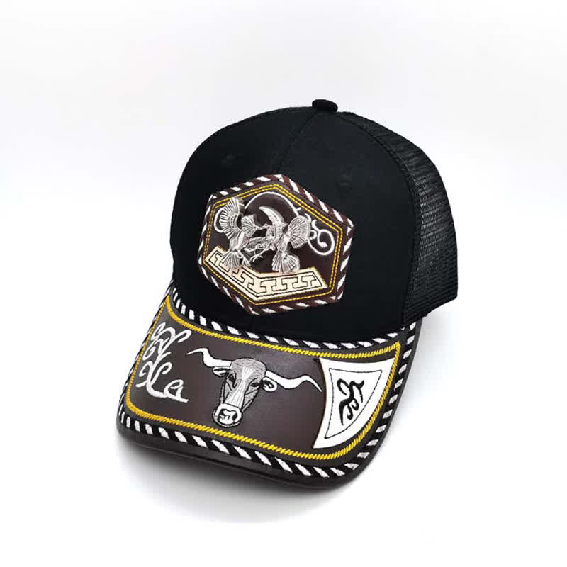 Cappello da camionista in rete nera con ricamo occidentale e decorazione in metallo 3D argentato (pre-vendita) - Uccelli - Regolabile (circa 22"-23 5/8") - image 6