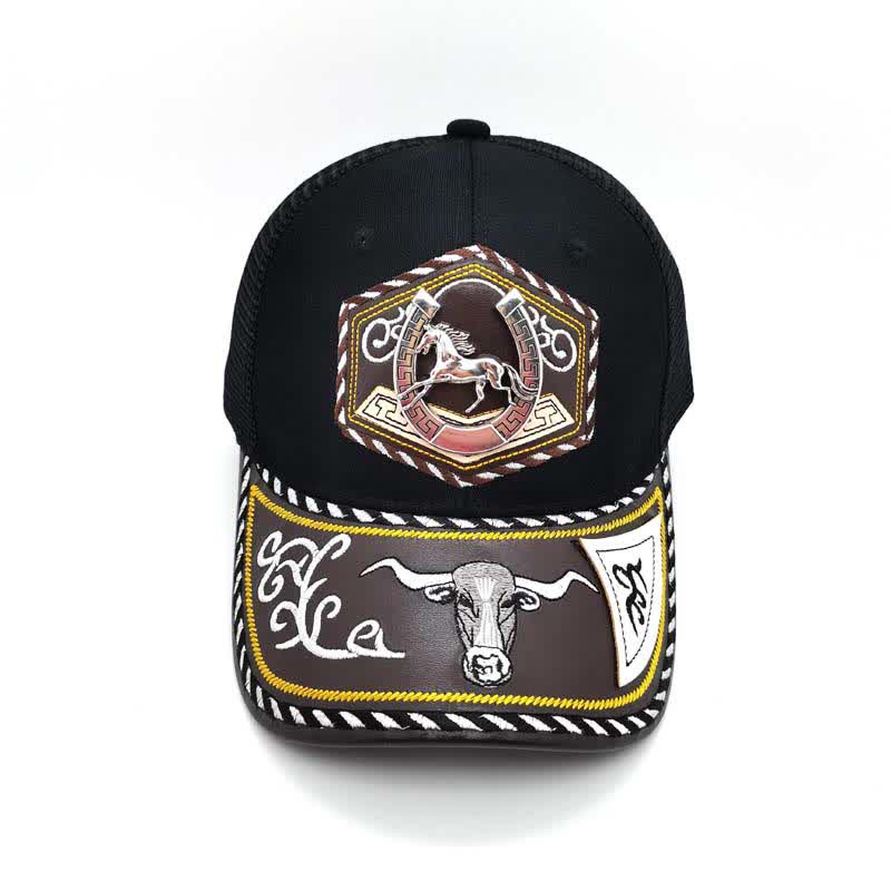 Cappello da camionista in rete nera con ricamo occidentale e decorazione in metallo 3D argentato (pre-vendita) - image 3