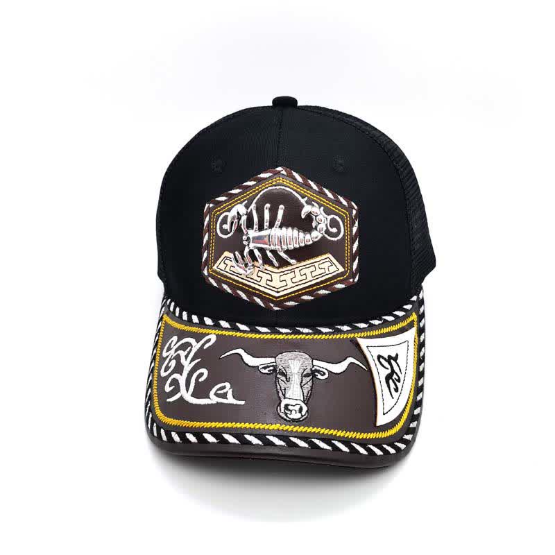 Cappello da camionista in rete nera con ricamo occidentale e decorazione in metallo 3D argentato (pre-vendita) - Scorpion - Regolabile (circa 22"-23 5/8") - image 10