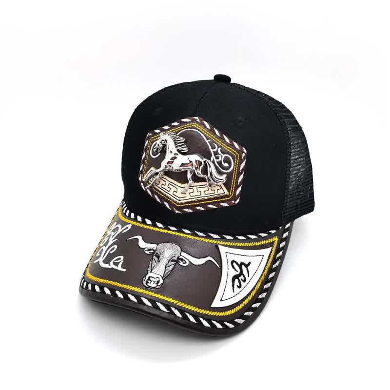 Cappello da camionista in rete nera con ricamo occidentale e decorazione in metallo 3D argentato (pre-vendita) - Cavallo - Regolabile (circa 22"-23 5/8") - image 11