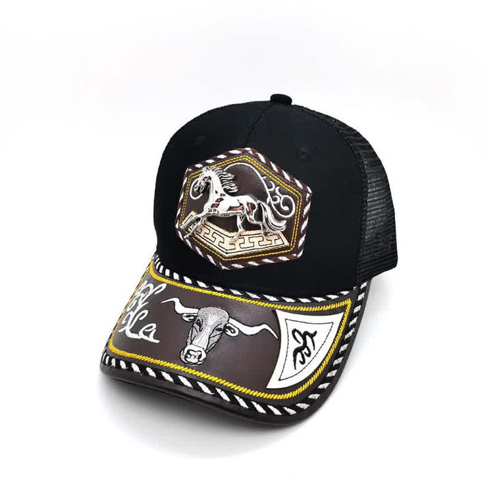 Cappello da camionista in rete nera con ricamo occidentale e decorazione in metallo 3D argentato (pre-vendita) - Cavallo - Regolabile (circa 22"-23 5/8") - image 11