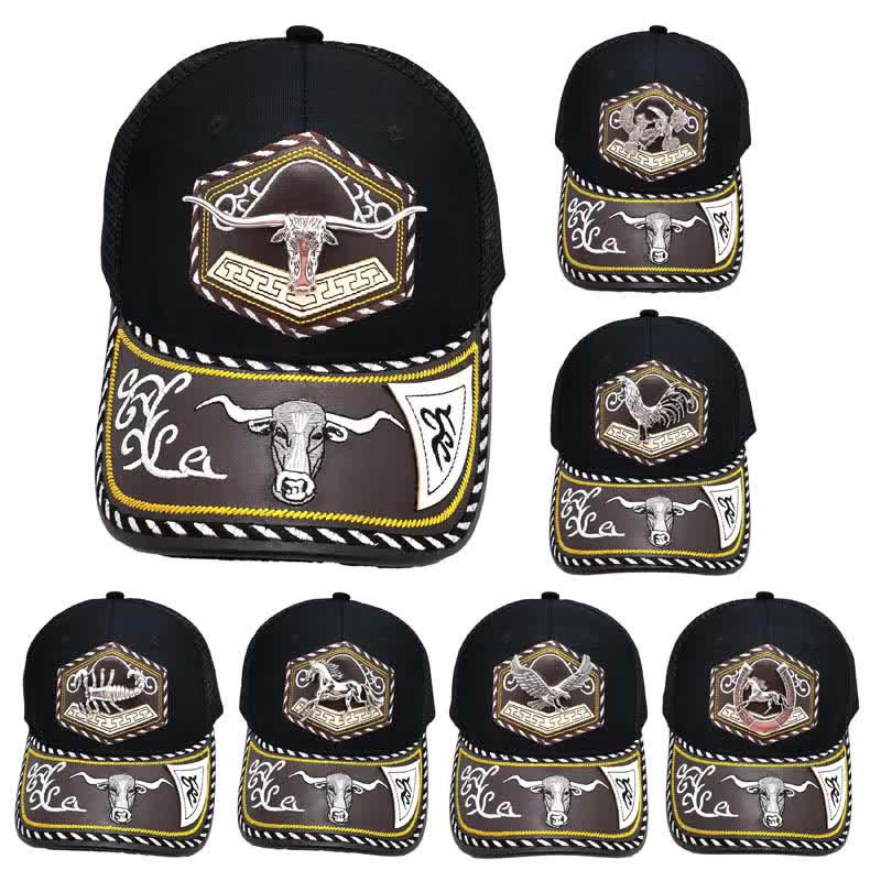 Cappello da camionista in rete nera con ricamo occidentale e decorazione in metallo 3D argentato (pre-vendita) - image 2