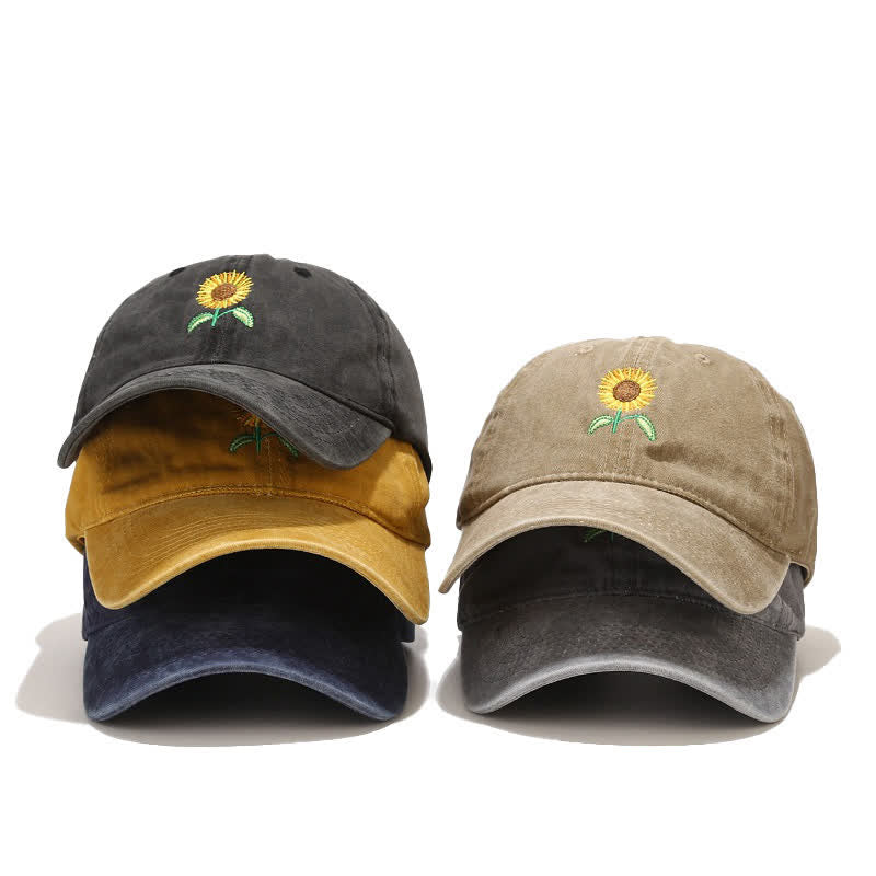 Cappellino da baseball regolabile con ricamo floreale di girasole - image 1