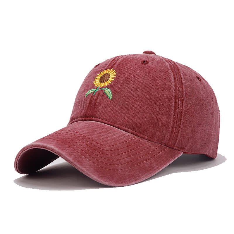 Cappellino da baseball regolabile con ricamo floreale di girasole - Borgogna - Regolabile (circa 21 5/8"-22 7/8") - image 8