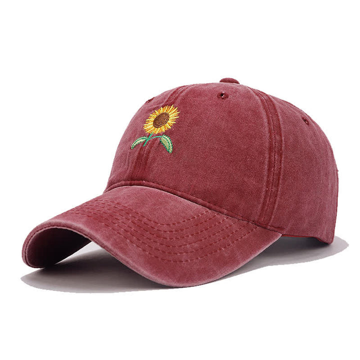 Cappellino da baseball regolabile con ricamo floreale di girasole - Borgogna - Regolabile (circa 21 5/8"-22 7/8") - image 7
