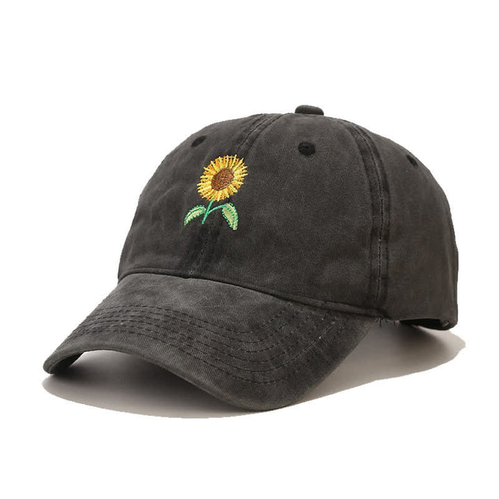 Cappellino da baseball regolabile con ricamo floreale di girasole - Nero - Regolabile (circa 21 5/8"-22 7/8") - image 7