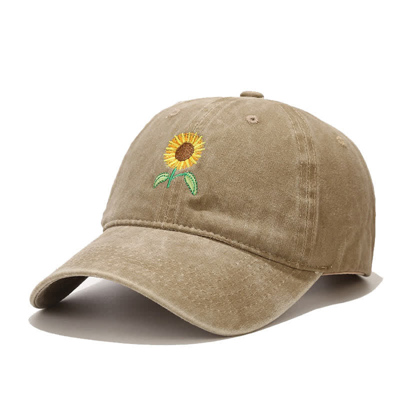 Cappellino da baseball regolabile con ricamo floreale di girasole - Cachi - Regolabile (circa 21 5/8"-22 7/8") - image 1