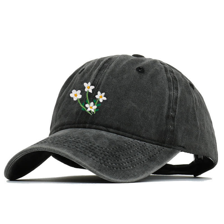 Cappellino da baseball regolabile con ricamo floreale di fiori bianchi - image 3