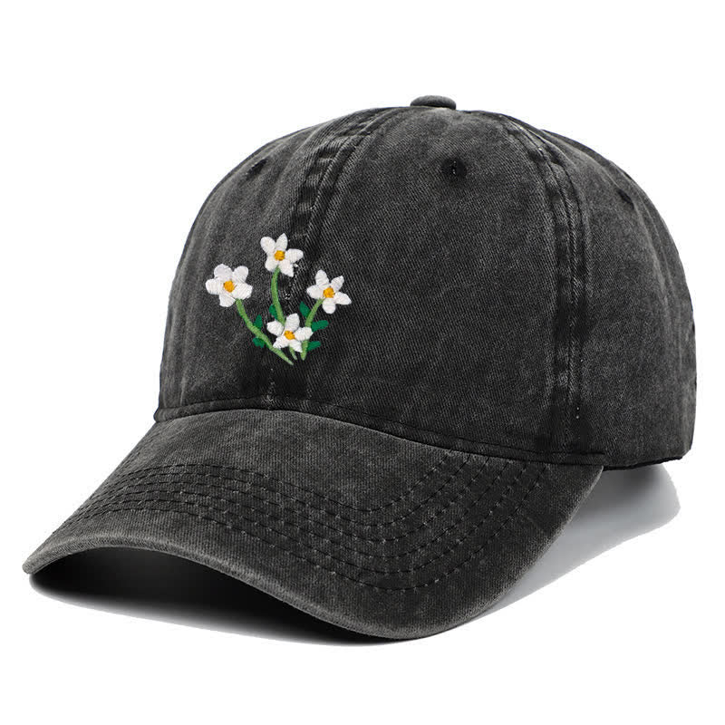 Cappellino da baseball regolabile con ricamo floreale di fiori bianchi - image 1