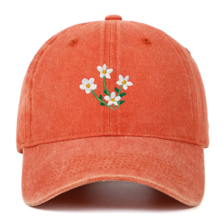 Cappellino da baseball regolabile con ricamo floreale di fiori bianchi - Arancia - Regolabile (circa 21 5/8"-22 7/8") - image 15