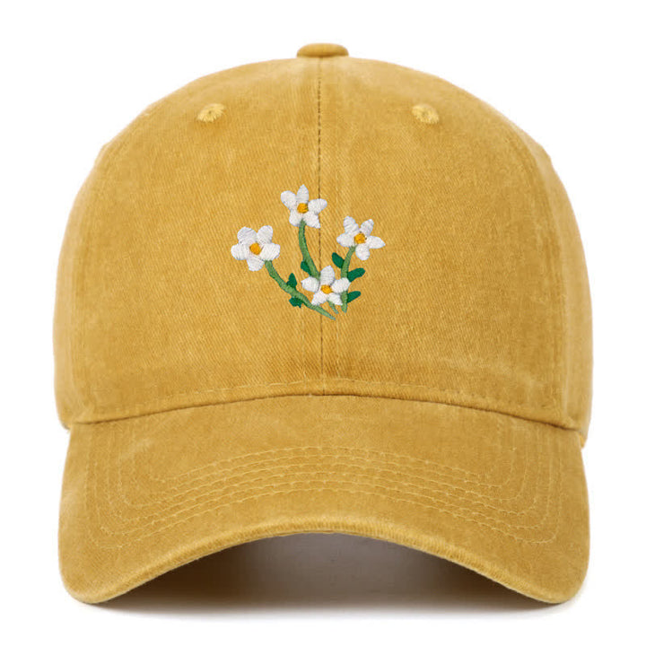 Cappellino da baseball regolabile con ricamo floreale di fiori bianchi - Giallo - Regolabile (circa 21 5/8"-22 7/8") - image 14