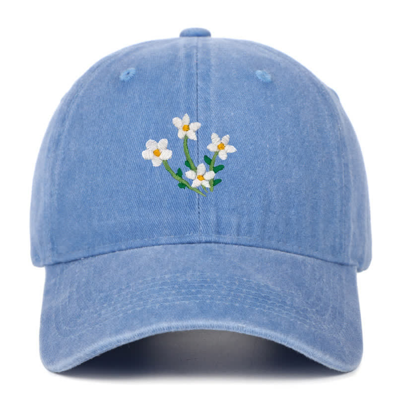 Cappellino da baseball regolabile con ricamo floreale di fiori bianchi - Azzurro cielo - Regolabile (circa 21 5/8"-22 7/8") - image 10