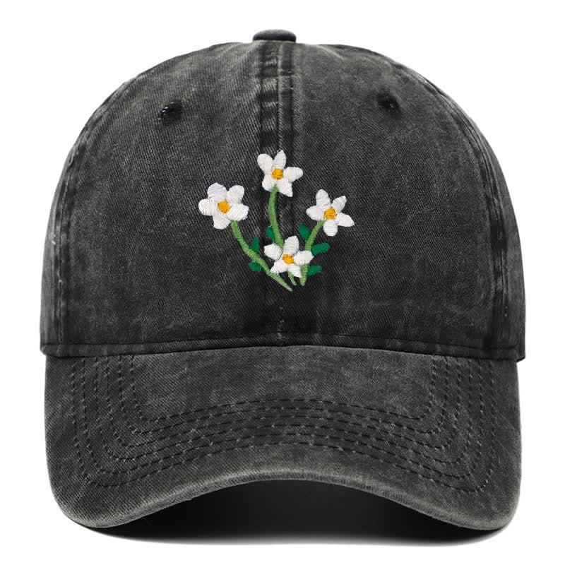 Cappellino da baseball regolabile con ricamo floreale di fiori bianchi - Nero - Regolabile (circa 21 5/8"-22 7/8") - image 2