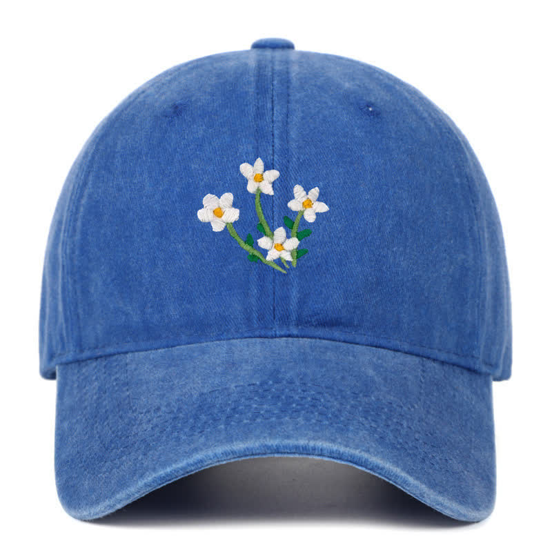Cappellino da baseball regolabile con ricamo floreale di fiori bianchi - Blu - Regolabile (circa 21 5/8"-22 7/8") - image 18