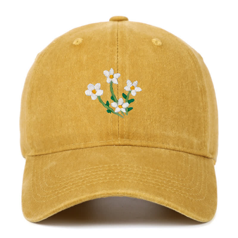 Cappellino da baseball regolabile con ricamo floreale di fiori bianchi - Giallo - Regolabile (circa 21 5/8"-22 7/8") - image 15