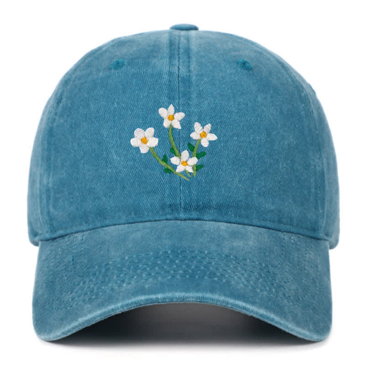 Cappellino da baseball regolabile con ricamo floreale di fiori bianchi - Verde acqua - Regolabile (circa 21 5/8"-22 7/8") - image 14