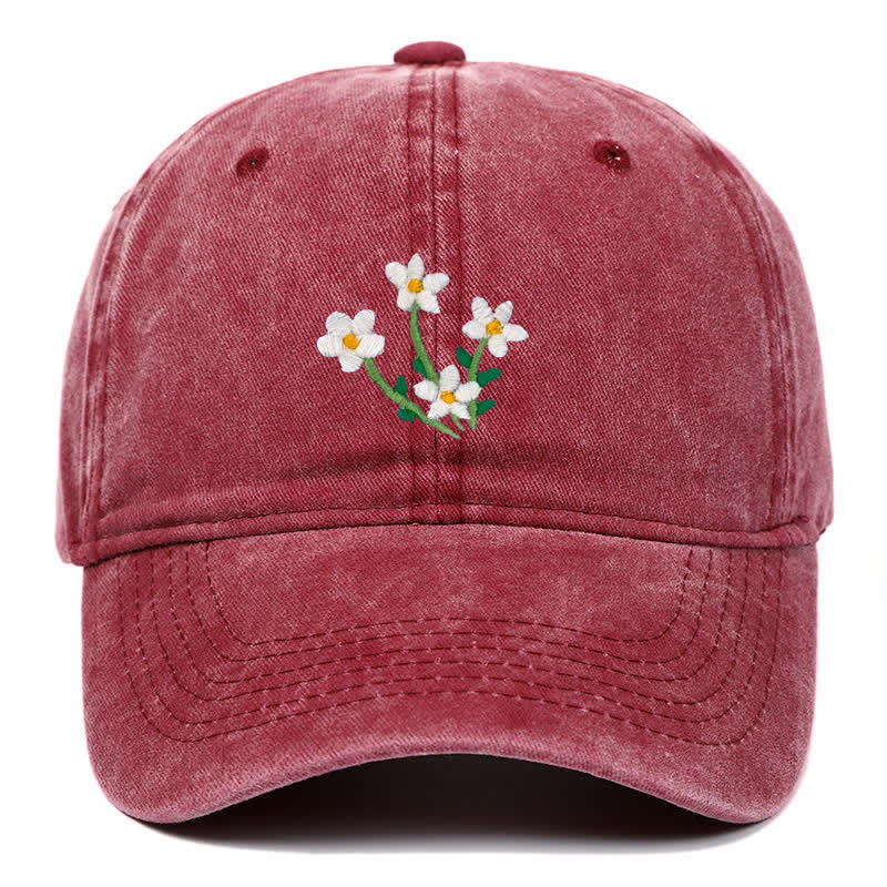 Cappellino da baseball regolabile con ricamo floreale di fiori bianchi - Borgogna - Regolabile (circa 21 5/8"-22 7/8") - image 6