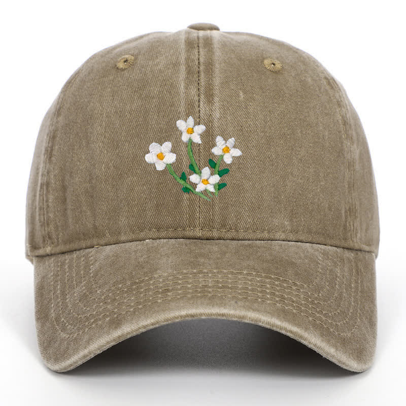 Cappellino da baseball regolabile con ricamo floreale di fiori bianchi - Cachi - Regolabile (circa 21 5/8"-22 7/8") - image 12