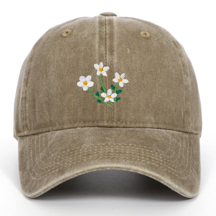 Cappellino da baseball regolabile con ricamo floreale di fiori bianchi - Cachi - Regolabile (circa 21 5/8"-22 7/8") - image 12