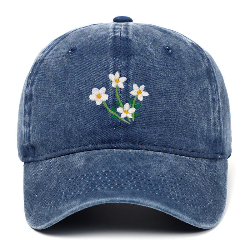 Cappellino da baseball regolabile con ricamo floreale di fiori bianchi - Marina - Regolabile (circa 21 5/8"-22 7/8") - image 5