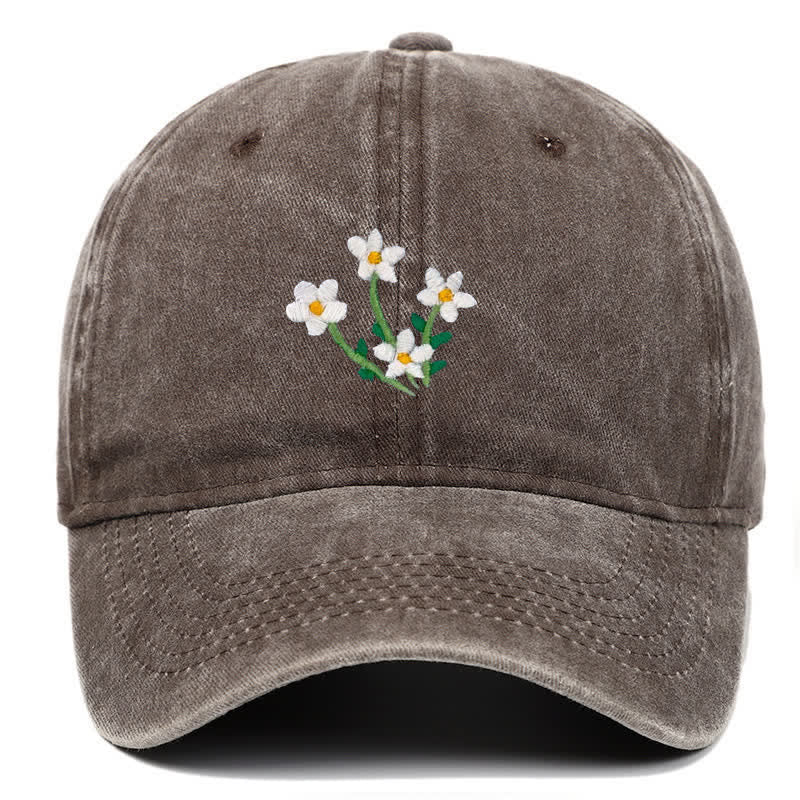 Cappellino da baseball regolabile con ricamo floreale di fiori bianchi - Caffè - Regolabile (circa 21 5/8"-22 7/8") - image 8