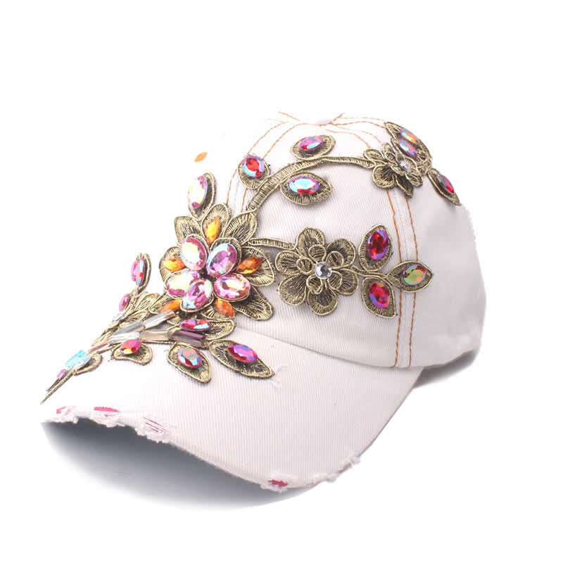 Cappellino da baseball regolabile con ricamo floreale in paillettes e cristalli - Bianco - Regolabile (circa 21 5/8"-22 7/8") - image 9