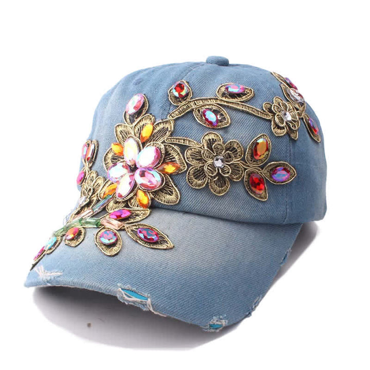 Cappellino da baseball regolabile con ricamo floreale in paillettes e cristalli - Blu - Regolabile (circa 21 5/8"-22 7/8") - image 8