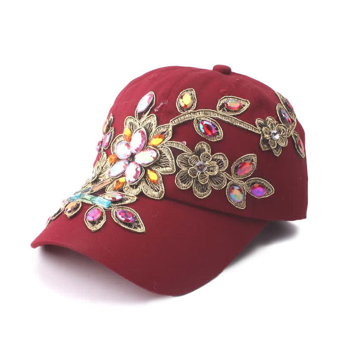 Cappellino da baseball regolabile con ricamo floreale in paillettes e cristalli - Borgogna - Regolabile (circa 21 5/8"-22 7/8") - image 6