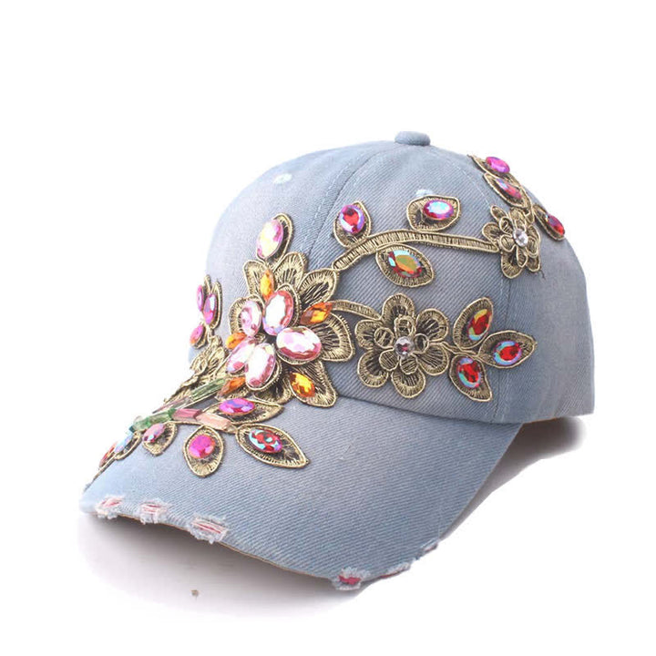 Cappellino da baseball regolabile con ricamo floreale in paillettes e cristalli - Azzurro chiaro - Regolabile (circa 21 5/8"-22 7/8") - image 2