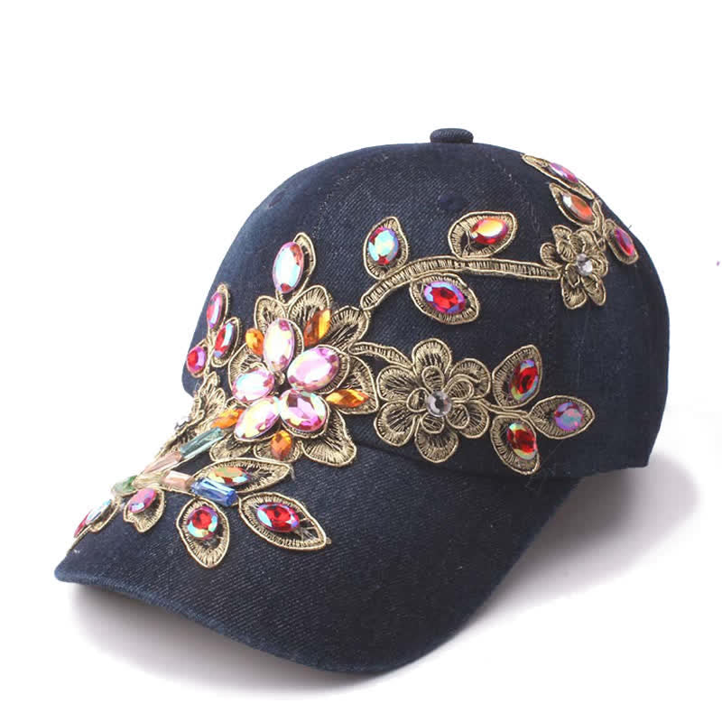 Cappellino da baseball regolabile con ricamo floreale in paillettes e cristalli - Nero - Regolabile (circa 21 5/8"-22 7/8") - image 7