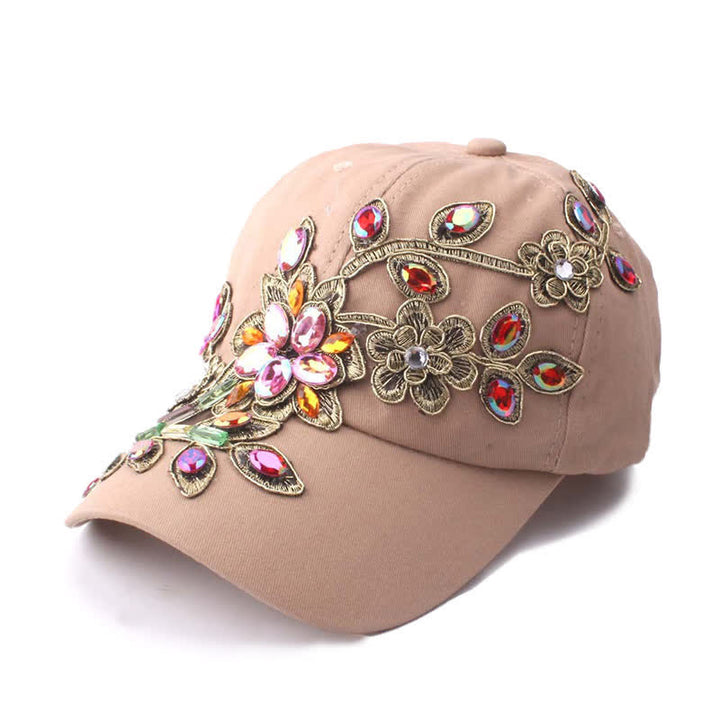 Cappellino da baseball regolabile con ricamo floreale in paillettes e cristalli - Cachi - Regolabile (circa 21 5/8"-22 7/8") - image 5