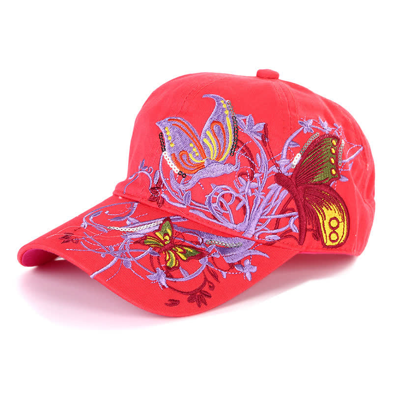 Cappellino da baseball regolabile con ricamo floreale a farfalla - Rosso - Regolabile (circa 21 5/8"-22 7/8") - image 2