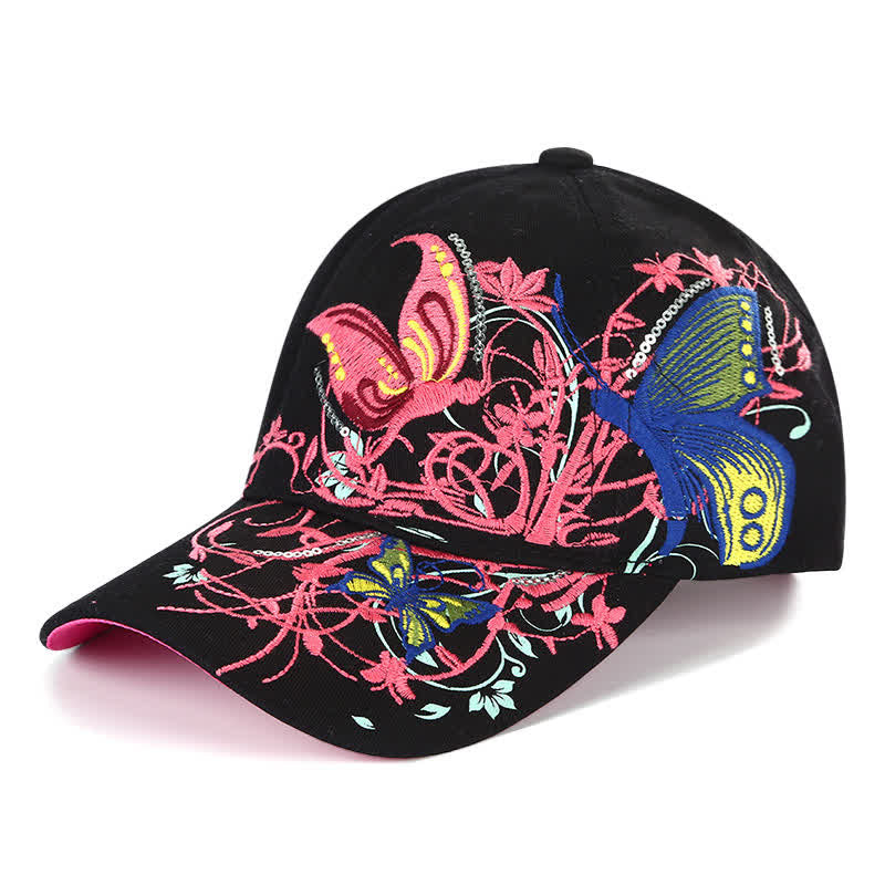 Cappellino da baseball regolabile con ricamo floreale a farfalla - Nero - Regolabile (circa 21 5/8"-22 7/8") - image 1