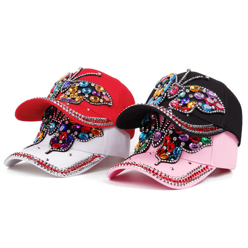 Cappellino da baseball regolabile con farfalla di strass scintillanti - image 5