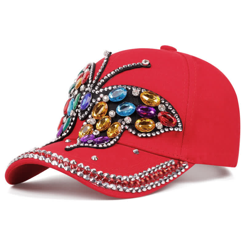 Cappellino da baseball regolabile con farfalla di strass scintillanti - Rosso - Regolabile (circa 21 5/8"-22 7/8") - image 7