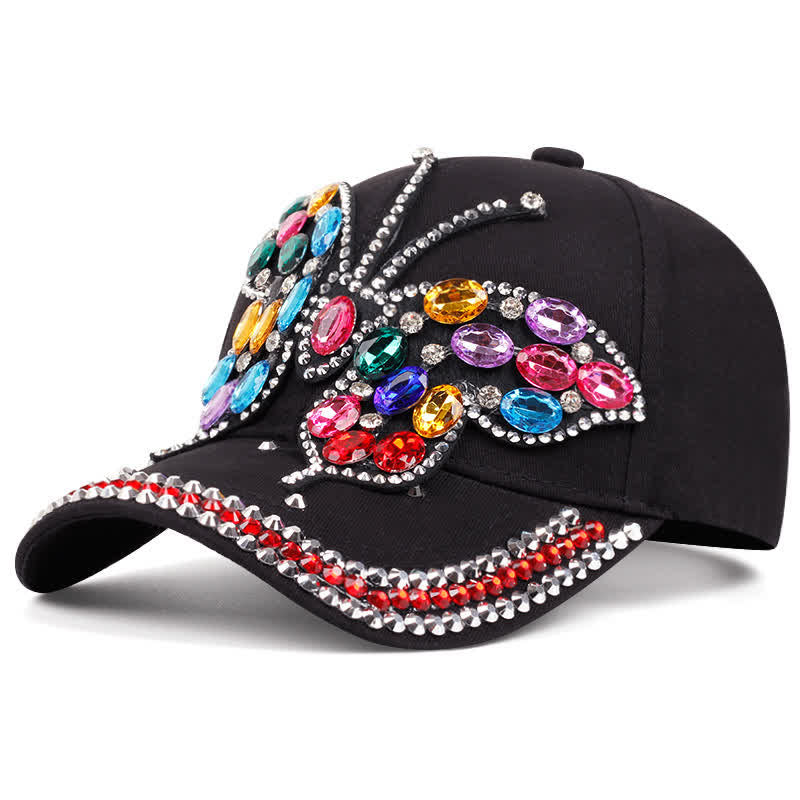 Cappellino da baseball regolabile con farfalla di strass scintillanti - Nero - Regolabile (circa 21 5/8"-22 7/8") - image 1