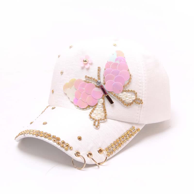 Cappellino da baseball regolabile con farfalla e paillettes rosa - Bianco - Regolabile (circa 21 5/8"-22 7/8") - image 6