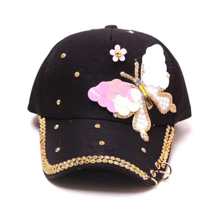 Cappellino da baseball regolabile con farfalla e paillettes rosa - image 2
