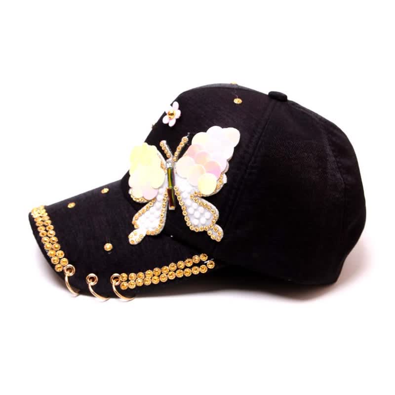 Cappellino da baseball regolabile con farfalla e paillettes rosa - image 4