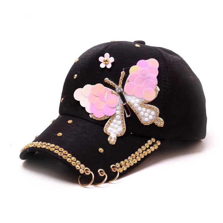 Cappellino da baseball regolabile con farfalla e paillettes rosa - Nero - Regolabile (circa 21 5/8"-22 7/8") - image 1