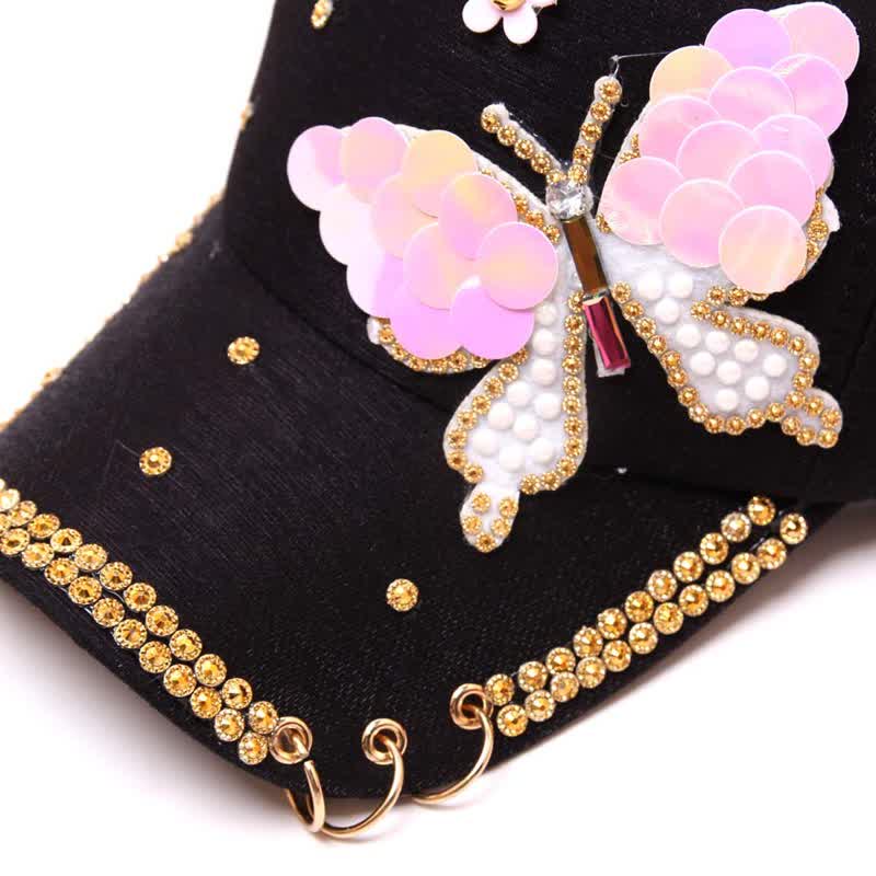 Cappellino da baseball regolabile con farfalla e paillettes rosa - image 3