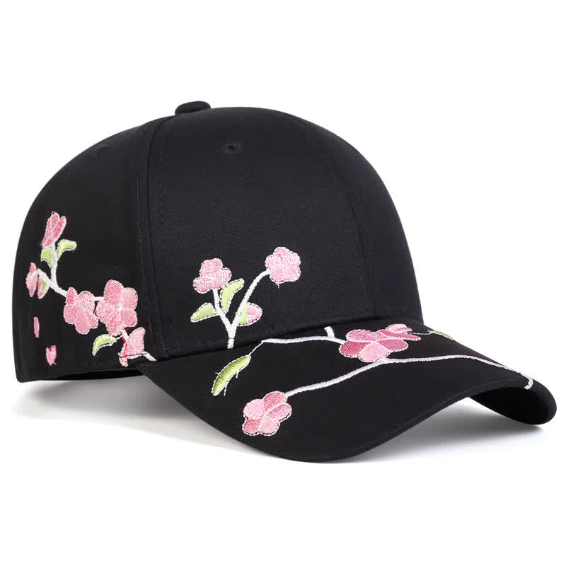 Cappellino da baseball regolabile con ricamo floreale rosa sul lato - Nero - Regolabile (circa 21 5/8"-22 7/8") - image 1