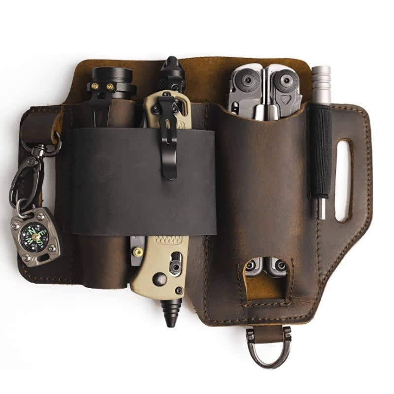 Borsa da cintura in pelle per torcia elettrica, coltello pieghevole, custodia per attrezzi EDC - Marrone - image 1