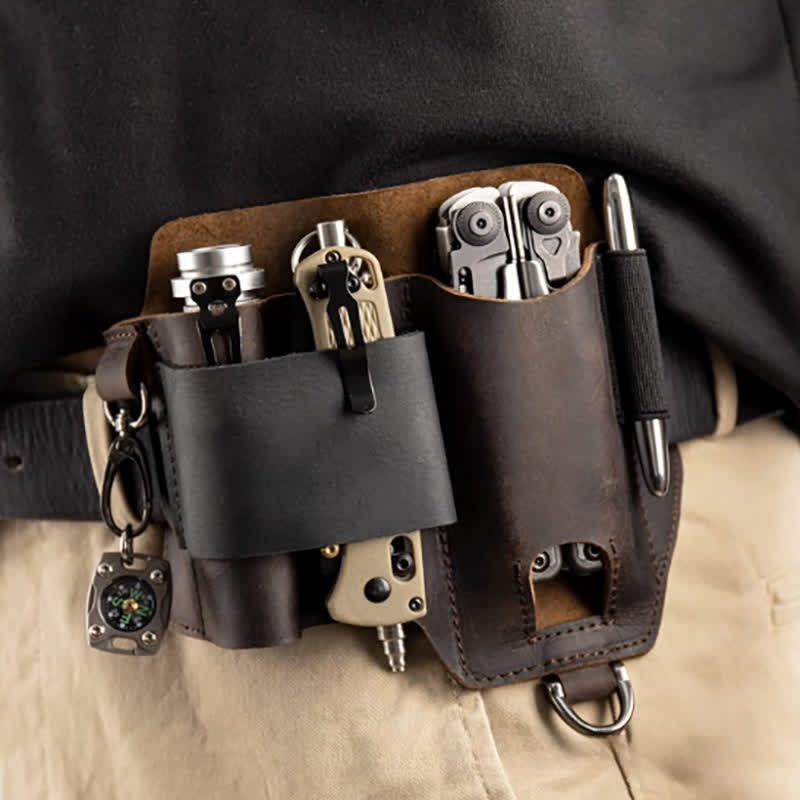 Borsa da cintura in pelle per torcia elettrica, coltello pieghevole, custodia per attrezzi EDC - image 2