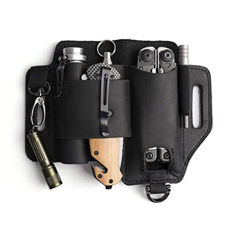 Borsa da cintura in pelle per torcia elettrica, coltello pieghevole, custodia per attrezzi EDC - Nero - image 8