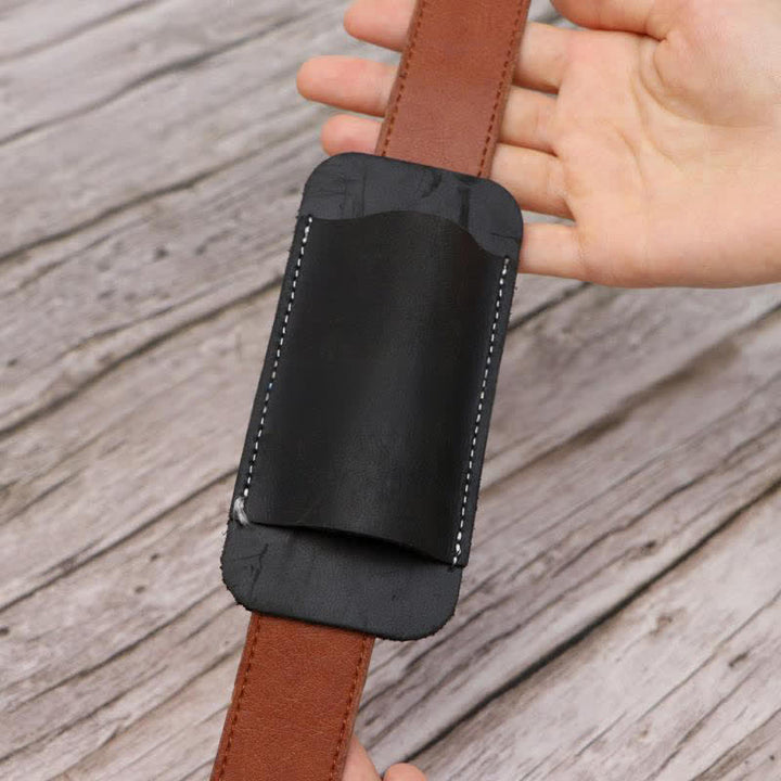 Fodero per coltello pieghevole con fondo aperto orizzontale, borsa da cintura in pelle - image 7