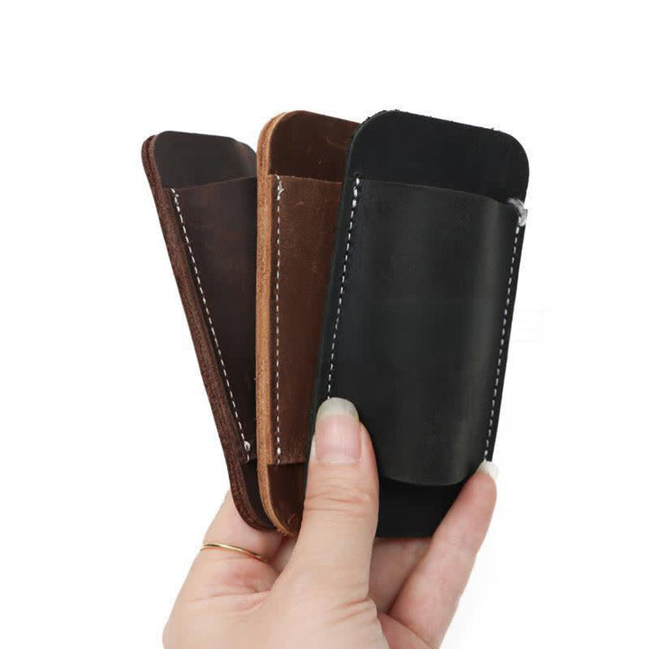 Fodero per coltello pieghevole con fondo aperto orizzontale, borsa da cintura in pelle - image 3