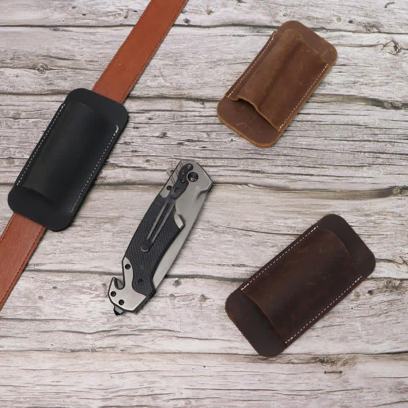 Fodero per coltello pieghevole con fondo aperto orizzontale, borsa da cintura in pelle - image 2