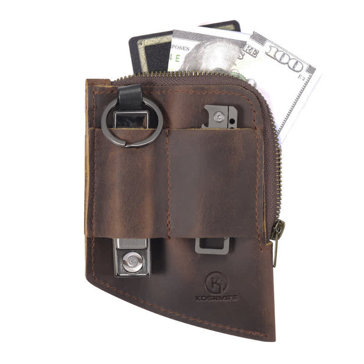 Portafoglio tascabile EDC con cintura in pelle a forma curva - Marrone scuro - image 1