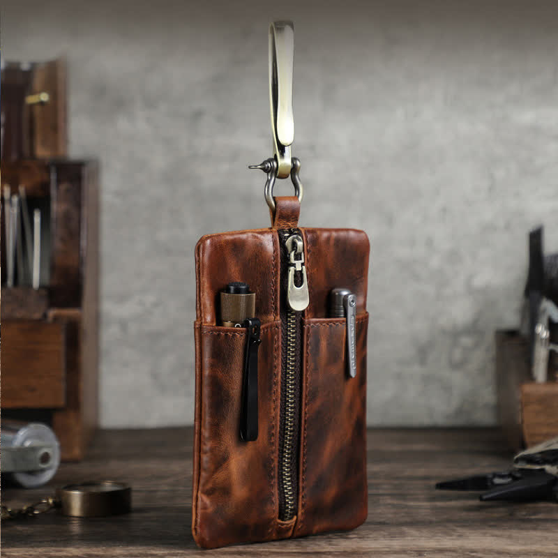 Borsa da cintura in pelle per riporre gli attrezzi da esterno con grande fibbia a gancio - Caffè - image 1